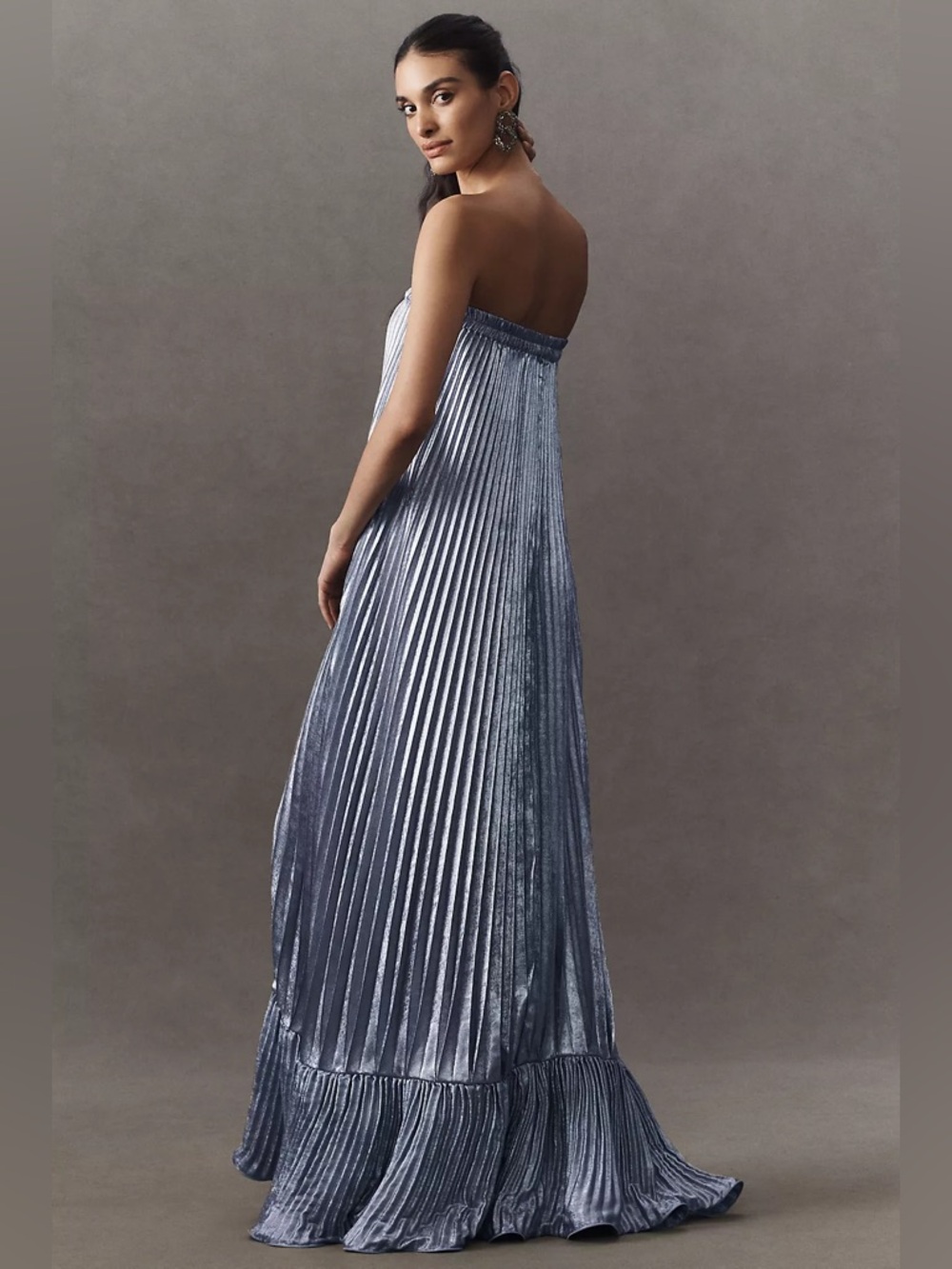 Anthropologie L'IDEE Fantasia Strapless Pleated Shift Gown Maxi Dress - 8 - NWT